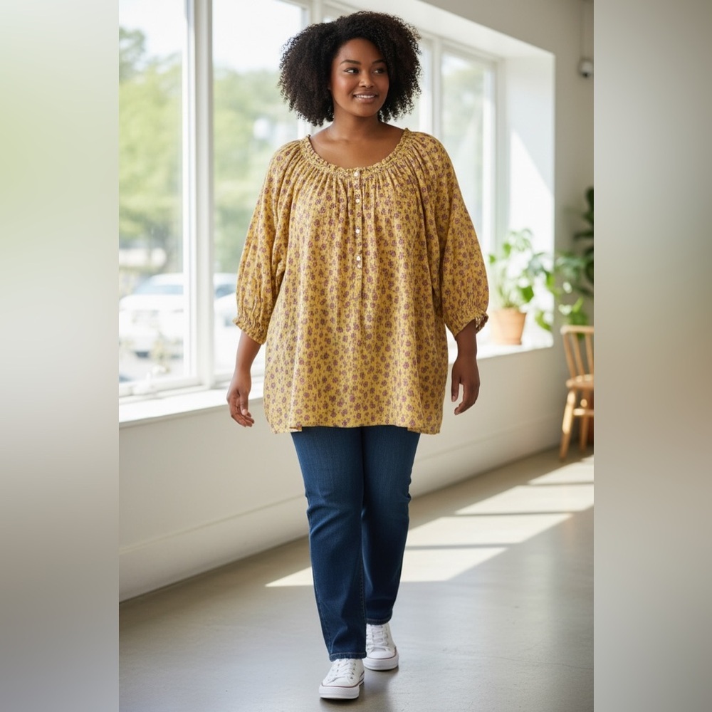 Chaps Mustard Floral Patterned Blouse